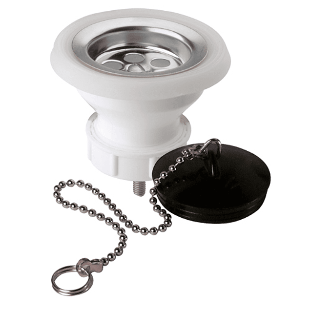 DESAGUE LAVAPLATOS PLASTICO REJ/INOX TAPON Y CADENA 1 1/2 in | HOFFENS